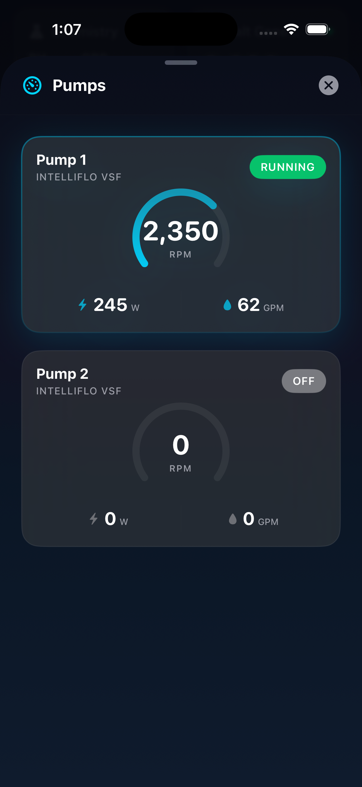 PoolLogic pumps on iPhone