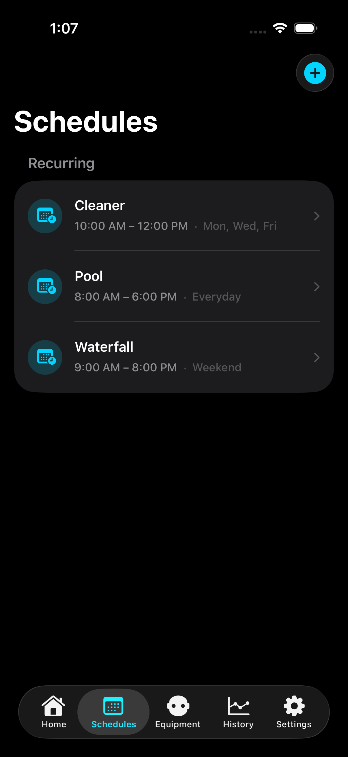 PoolLogic schedules on iPhone
