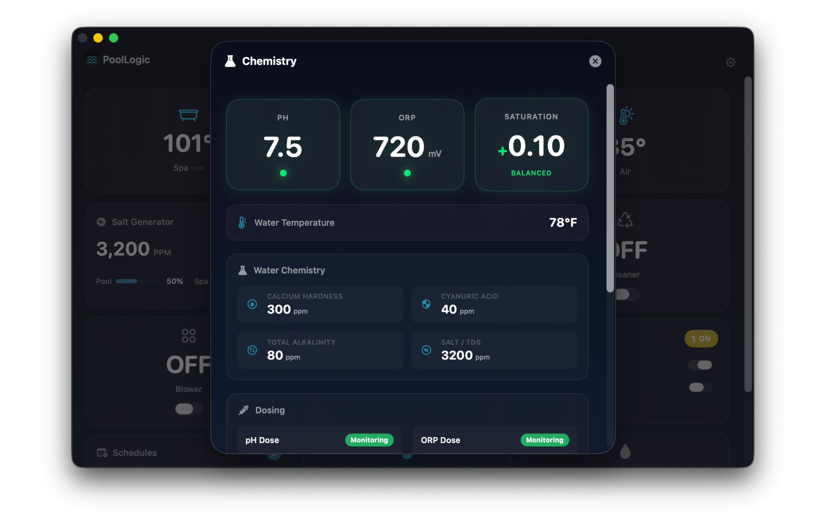 Pool chemistry overview with pH ORP and saturation index