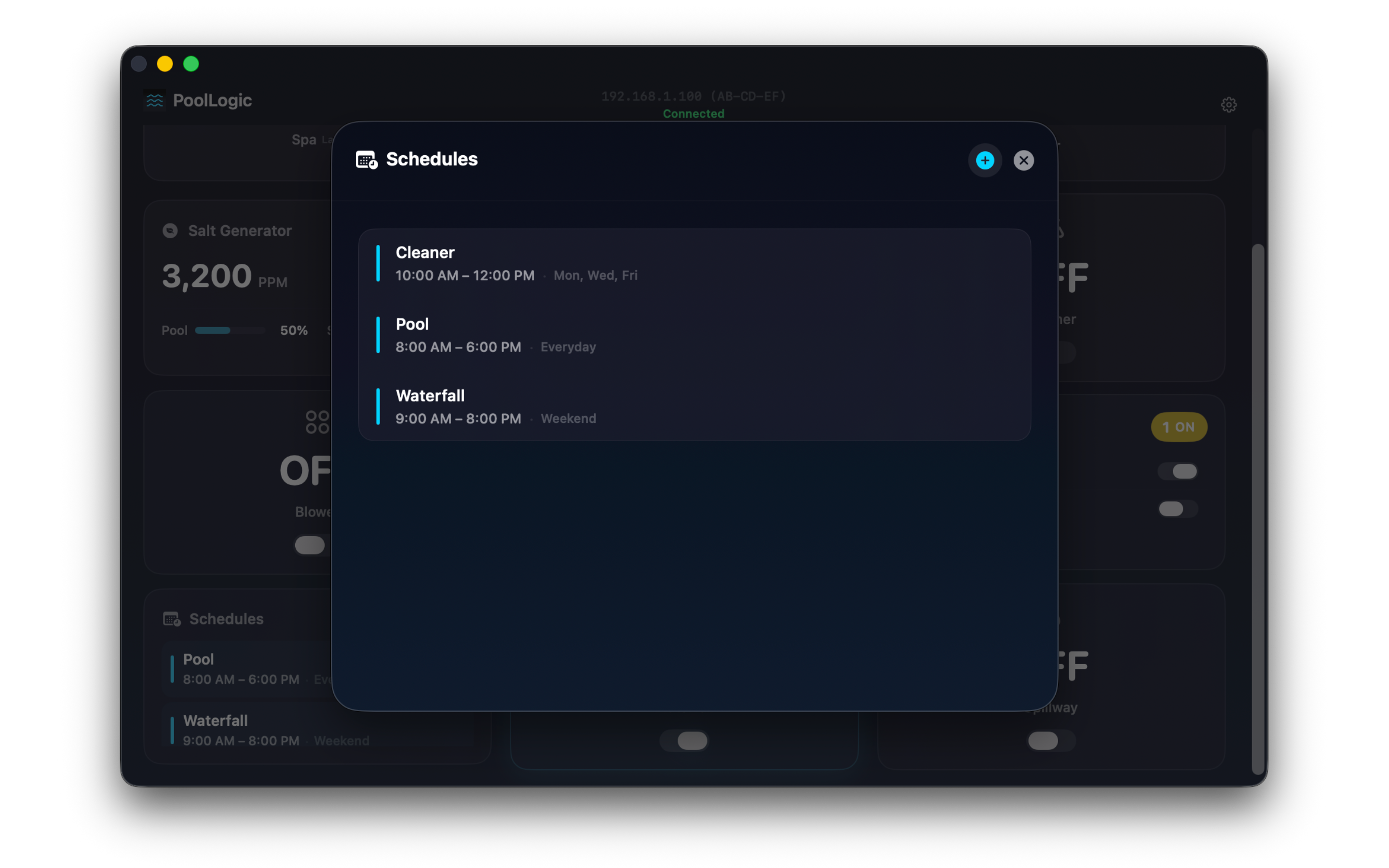 Pool automation schedules and egg timers on Mac